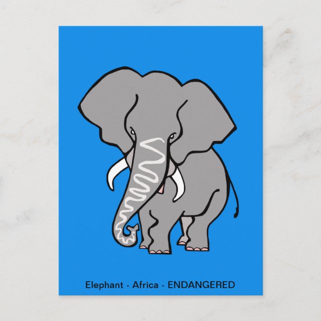 Cartão Postal Conservação do ELEFANTE africano desenhado à mão — (Frente)
