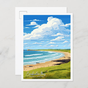 Cartão Postal Constantine Bay Cornwall Art, Viagem ilustração