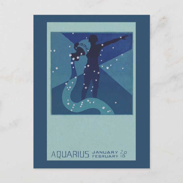 Cartão Postal Constelação Aquarius, Astrologia Zodiac Vintage (Frente)