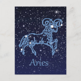 Cartão Postal Constelação de Aries e Sinal de Zodíaco com Estrel