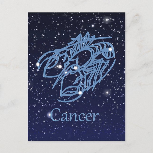 Cartão Postal Constelação de cancer e Sinal Zodiac com Estrelas (Frente)