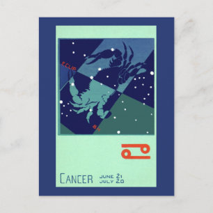 Cartão Postal Constelação de caranguejo cancer Vintage Astrologi