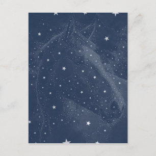 Cartão Postal Constelação de Cavalo Espumante Estrelas Azul-Meia