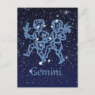 Cartão Postal Constelação de Gêmeos e Signo do Zodíaco com Estre