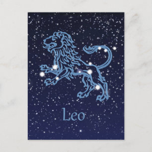 Cartão Postal Constelação de Leão e Signo do Zodíaco com Estrela