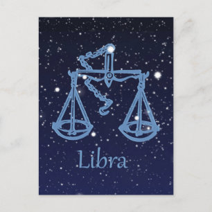 Cartão Postal Constelação de Libra e Signo do Zodíaco com Estrel