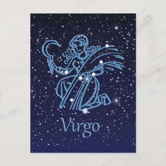 Cartão Postal Constelação de Virgem e Sinal Zodiac com Estrelas (Frente)
