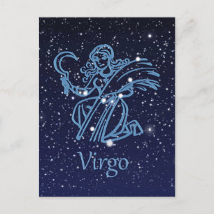 Cartão Postal Constelação de Virgem & Signo do Zodíaco com Estre