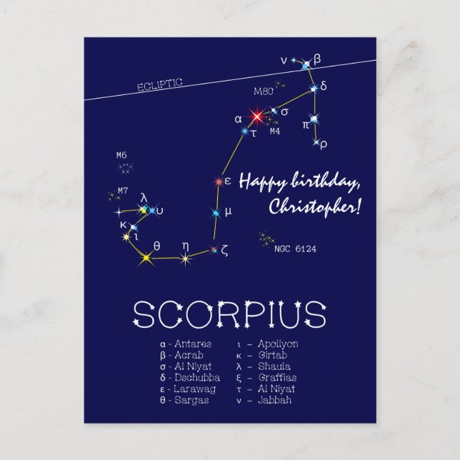 Cartão Postal Constelação do Zodíaco Escorpião (Frente)