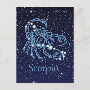 Cartão Postal Constelação Scorpio e Sinal Zodíaco com Estrelas