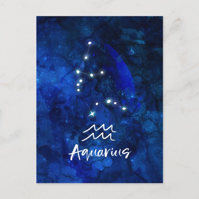 Cartão Postal Constelação Zodiacal de Aquário Galáxia Azul Céu (Frente)