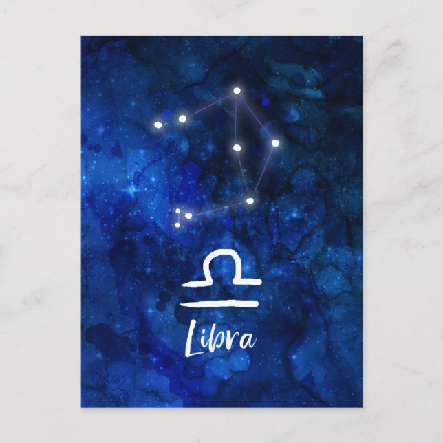 Cartão Postal Constelação Zodiacal de Libra Galáxia Azul Celeste (Frente)