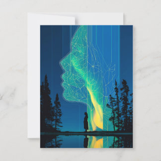 Cartão Postal Constelações e aurora, arte de linha minimalista