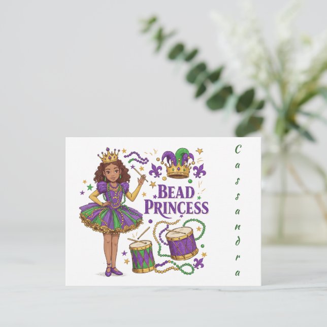 Cartão Postal Conta de Texto Personalizada Princesa - Mardi Gras (Em pé/Frente)