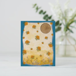 Cartão Postal Contemporâneo Dourado Ilustrado Flor Lua Colagem