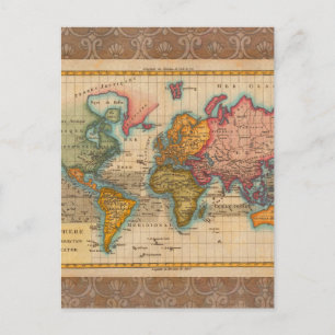 Cartão Postal Continentes Antigos do Mapa Mundial dos Anos 1700