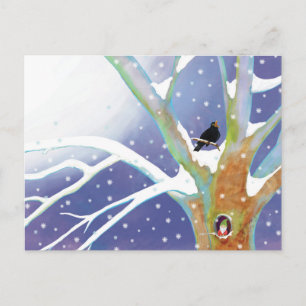 Cartão Postal Conto de Fadas de Inverno - Tordo Cantando e um gn