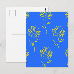 Cartão Postal Contorno de Flor Amarela em um Fundo Azul