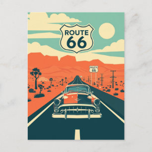 Cartão Postal Contraste da Rota 66 com Carro Clássico