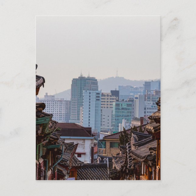 Cartão Postal Contraste da vila Bukchon Hanok (Frente)