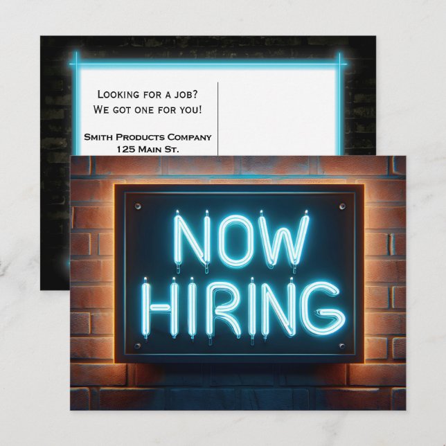 Cartão Postal Contratando Neon Sign no Brick (Frente/Verso)