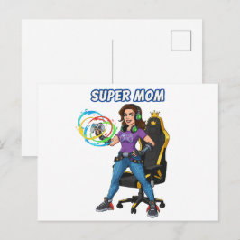 Cartão Postal Controlador de Jogo Cartoon Super Mãe Gamer