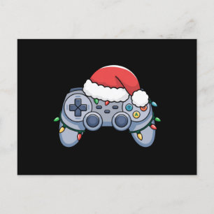 Cartão Postal Controle de Video Game Chapéu de Natal do Papai No