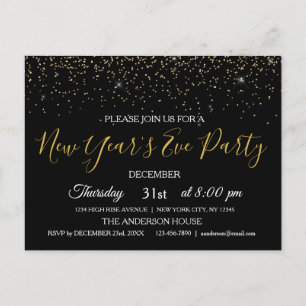 Cartão Postal Convidado Glitter Sparkle do Partido do Ano Novo 2