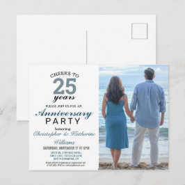Cartão Postal Convidado para Casamento 25 Azul Moderno de Prata