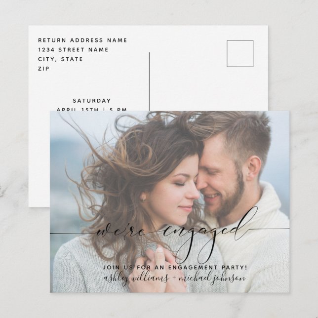 Cartão Postal Convidamos para Festa de noivado de fotos modernas (Frente/Verso)