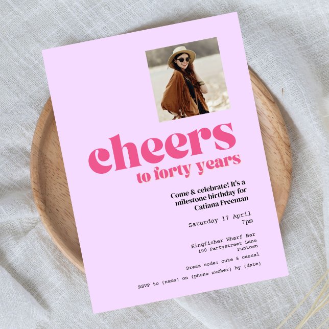 Cartão Postal Convite, Retro Roxo e Rosa, aniversário de 40 anos (Criador carregado)