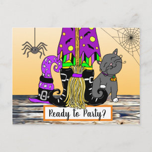 Cartão Postal Convocação de Halloween para bruxas, gatos e tei