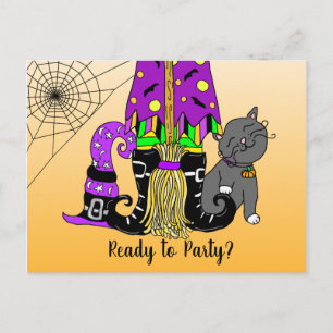 Cartão Postal Convocação de Halloween para bruxas, gatos e tei