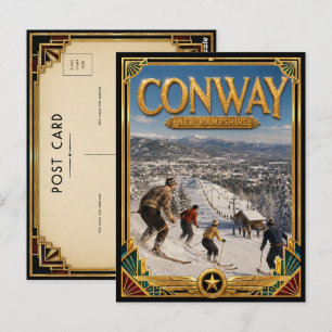 Cartão Postal Conway New Hampshire Arte Deco Vintage Idade Doura