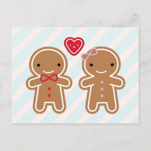 Cartão Postal Cookie Cute Kawaii Gingerbird Casal