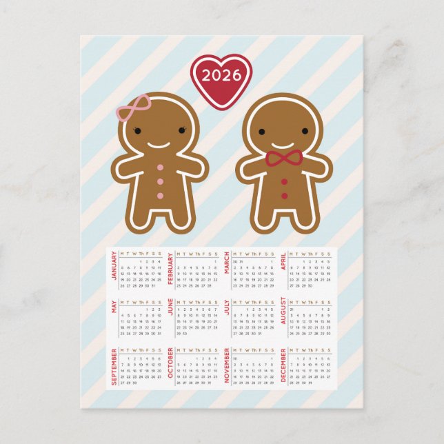 Cartão Postal Cookie Cute Kawaii Gingerbird Man 2026 Calendar (Frente)