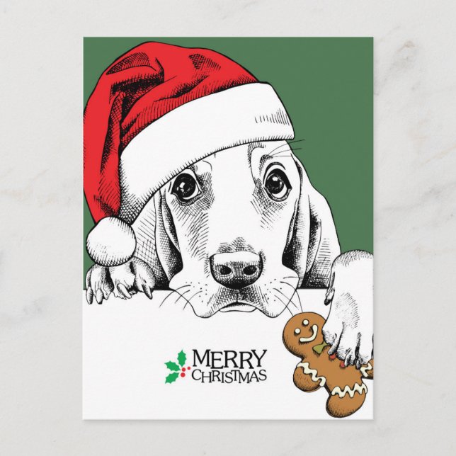 Cartão Postal Cookie de Natal do Caça-Basset (Frente)