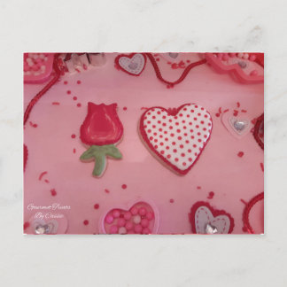 Cartão Postal Cookies de açúcar de coração e Rosas de Tratamento