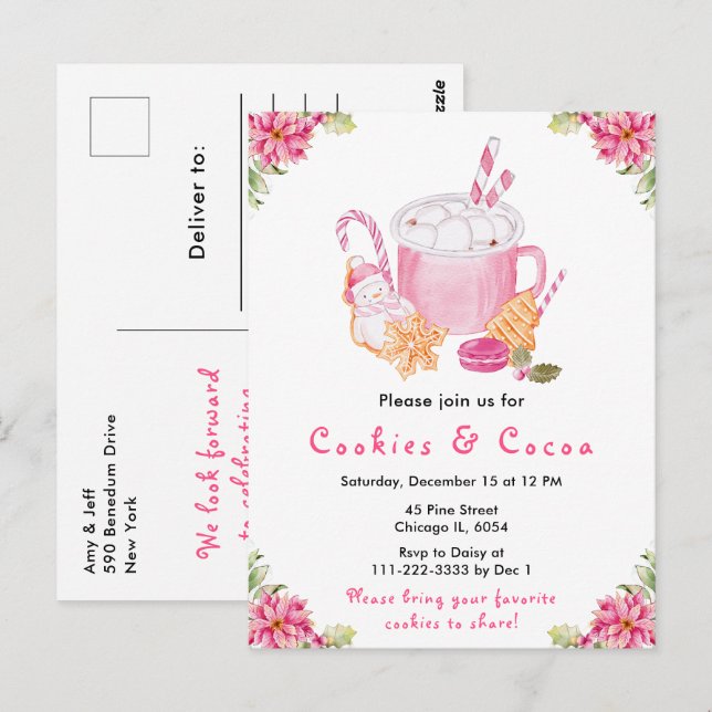 Cartão Postal Cookies de Natal e Cacau a Rosa (Frente/Verso)