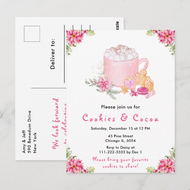 Cartão Postal Cookies de Natal e Cacau a Rosa (Frente/Verso)