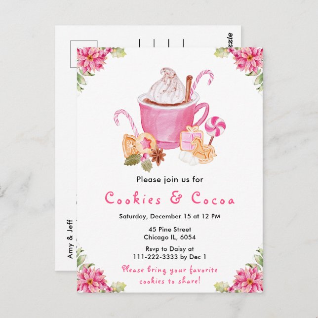 Cartão Postal Cookies de Natal e Cacau a Rosa (Frente/Verso)