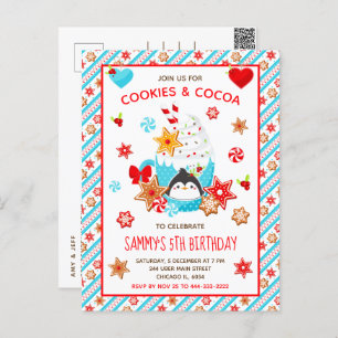 Cartão Postal Cookies de Natal e Cacau Azul de Aniversário
