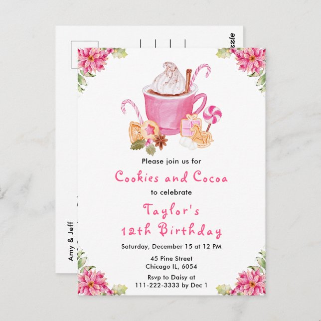 Cartão Postal Cookies de Natal e Festa de aniversário de cacau c (Frente/Verso)