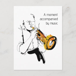 Cartão Postal Cool Retro Man Playing Trumpet - Jazz Music Art
