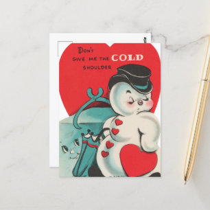 Cartão Postal Cool snowman retro vintage Valentine