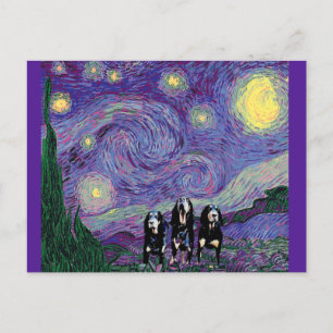 Cartão Postal Coonhound Noite Estrelada em Roxo, Paródia de Arte