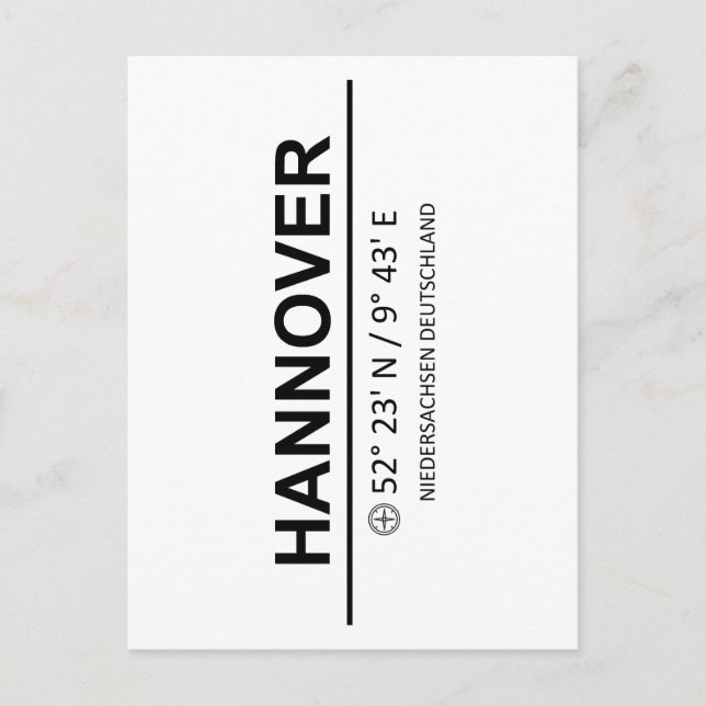 Cartão Postal Coordenadas Hannover (Frente)