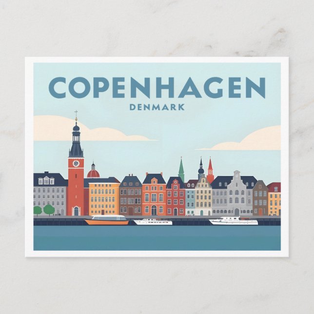 Cartão Postal Copenhaga Dinamarca Nyhavn Waterfront Pastel Viage (Frente)