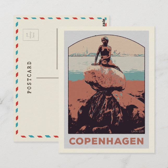 Cartão Postal Copenhagen Denmark, o pequeno Posto de estátuas de (Frente/Verso)