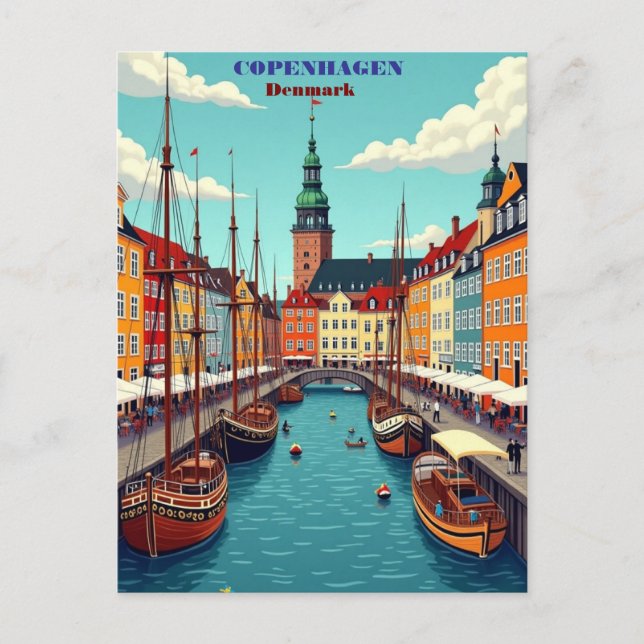 Cartão Postal Copenhagen Denmark Viagens vintage Art Impressão - (Frente)